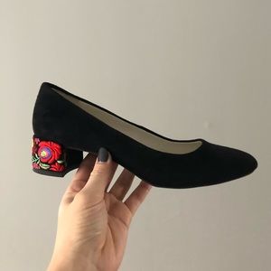 Anne Klein Floral Embroidered Suede Shoes